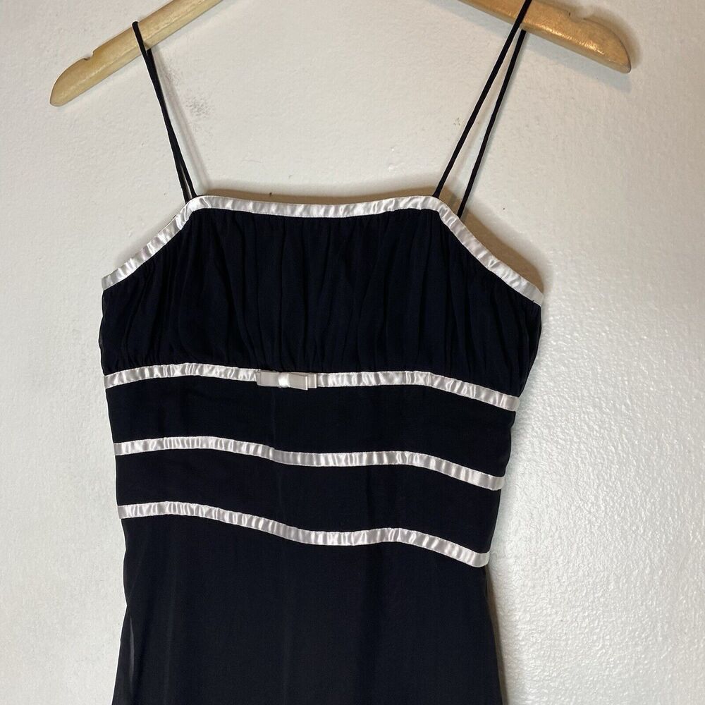 Y2K De Laru Black And White Spaghetti Strap Maxi‎ Dress Satin Trim Women’s 3/4 - Picture 2 of 9